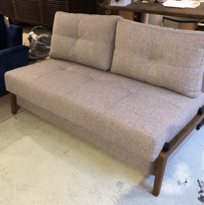 Cubed Armless W/Wood Legs Queen Sofa/Bed In Mixed Grey