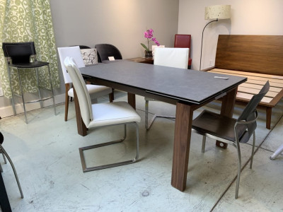 Morioni Extension Table With Walnut Wood Legs And Grey Ceramic Marble Top.
63&Quot;X35.5&Quot; Extends To 81&Quot;
Or 99&Quot;
Call For Floor Model Pricing
