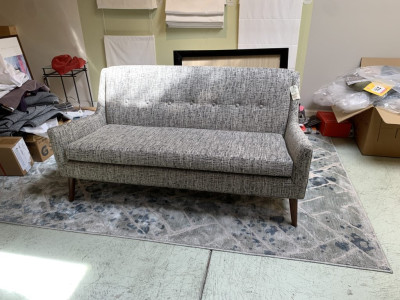 Rex Love Seat In Steel Grey Fabric.  Floor Model $1099