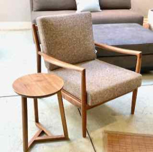 Stella Occasional Chair In Solid Natural Walnut With Mineral Color Fabric.  Floor Model 